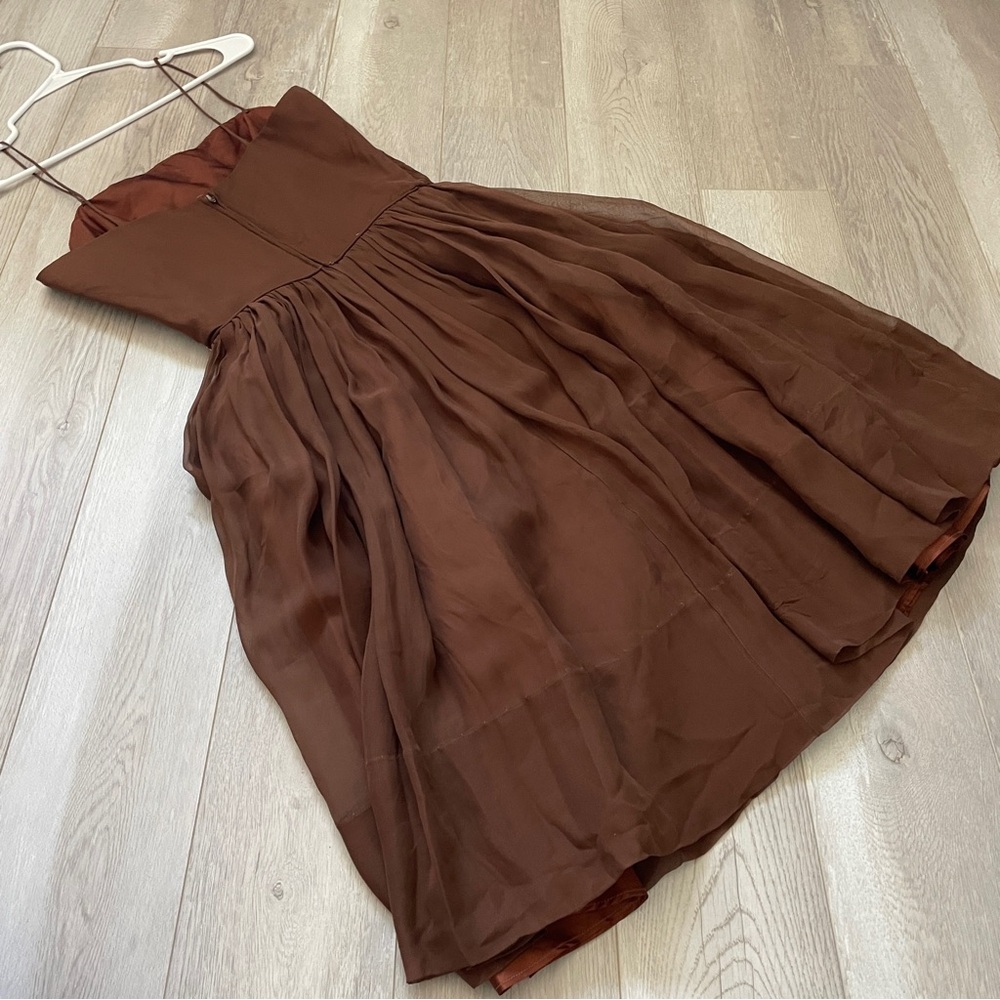 Vintage Silk Dress pleated womens Brown (medium) cocktail party wedding elegant - Picture 2 of 4